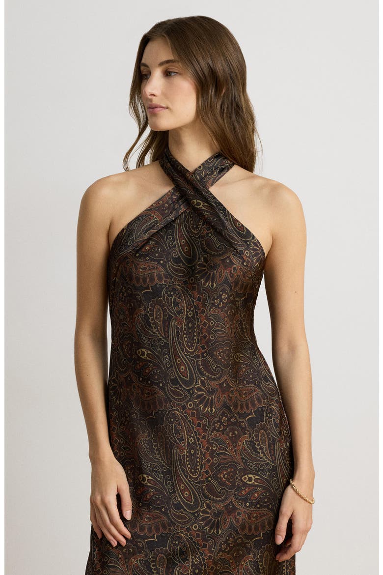Paisley High Neck Cocktail Midi Dress, Alternate, color, BLACK/ MULTI