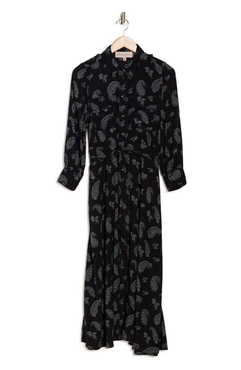 PHILOSOPHY CASHMERE PHILOSOPHY APPAREL Paisley Long Sleeve Maxi Shirt Dress, Alternate, color, 