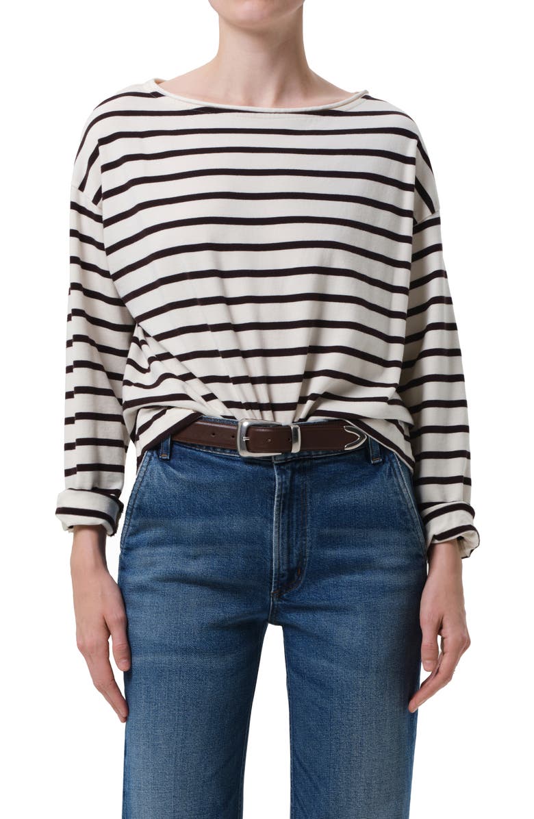 Citizens of Humanity French Sailor Stripe Boat Neck Top, Main, color, Chocolate Stripe