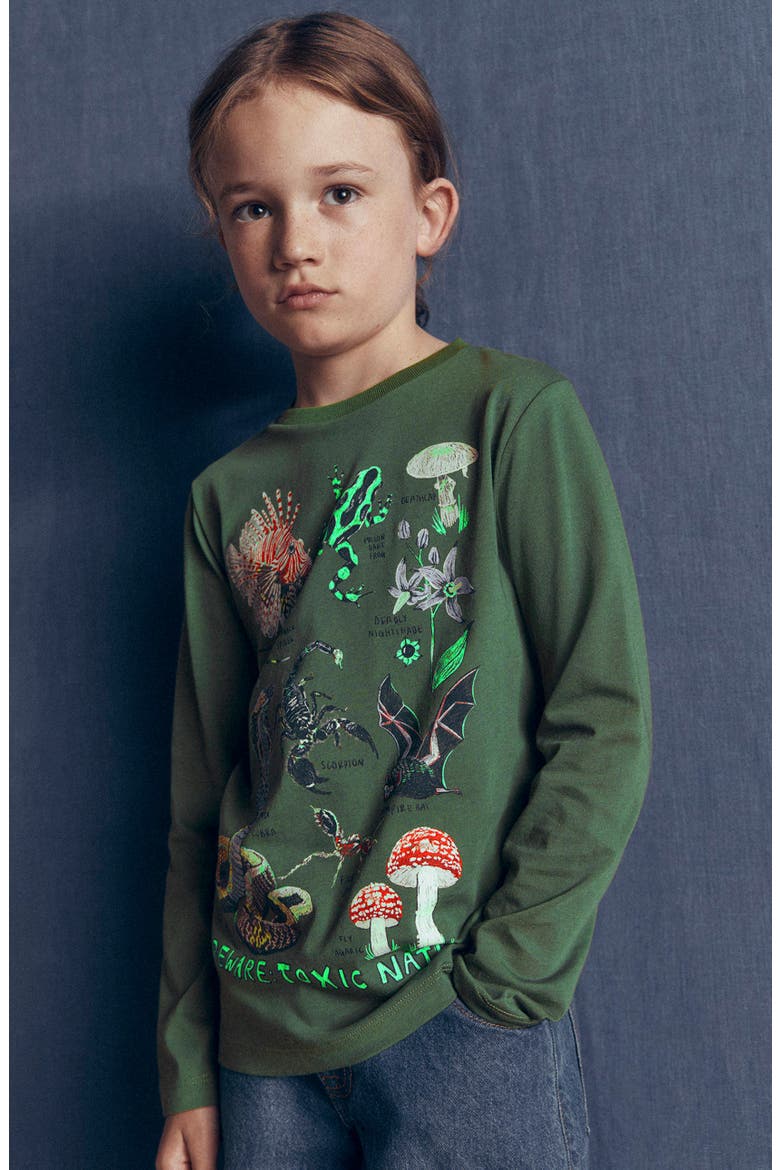 Kids' Glow in the Dark Long Sleeve Graphic T-Shirt, Alternate, color, BOTTLE GREEN, TOXIC NATURE