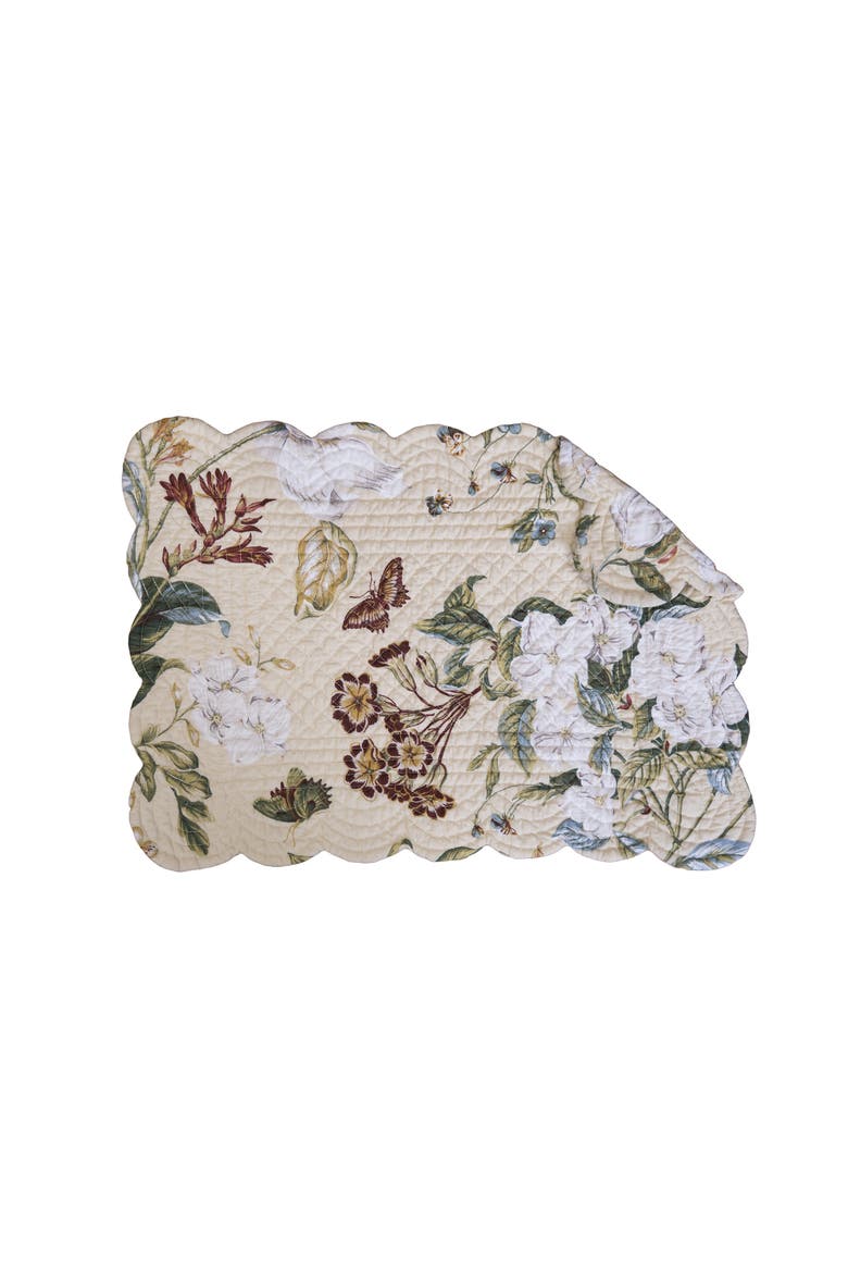 Flower Garden Butterflies 100% Cotton Set of 6 Placemats 13" x 19", Alternate, color, Beige