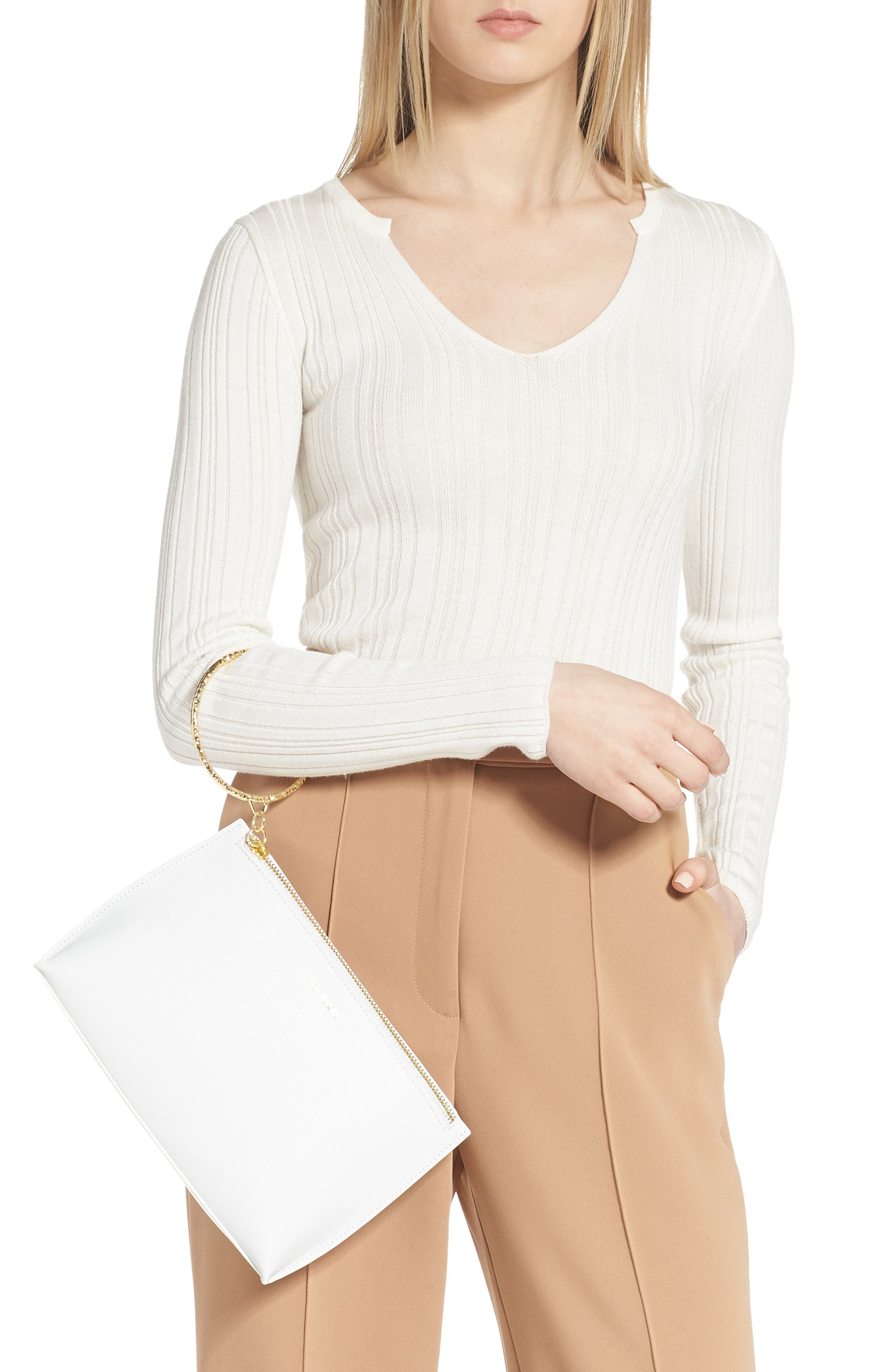 Ingaah Ring Handle Leather Crossbody Bag, Alternate, color, IVORY