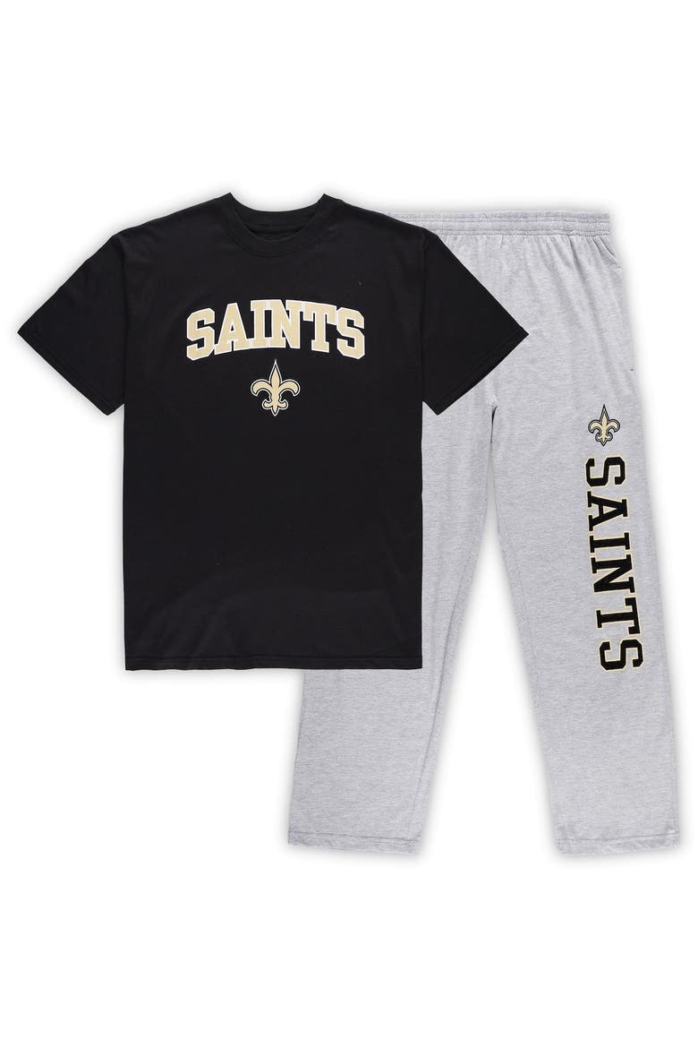 Men's Concepts Sport Black/Heathered Gray New Orleans Saints Big & Tall T-Shirt & Pants Sleep Set, Main, color, Black