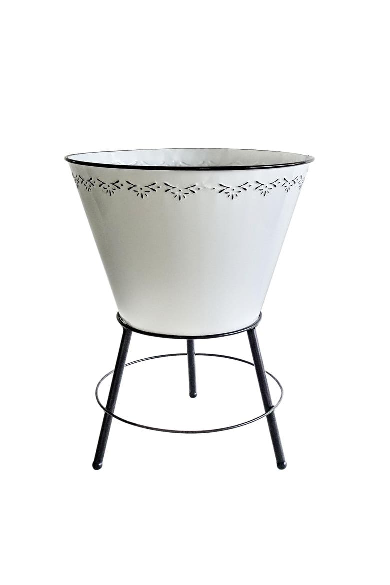 Embossed Planter on Base with Drainage Plug, Main, color, White