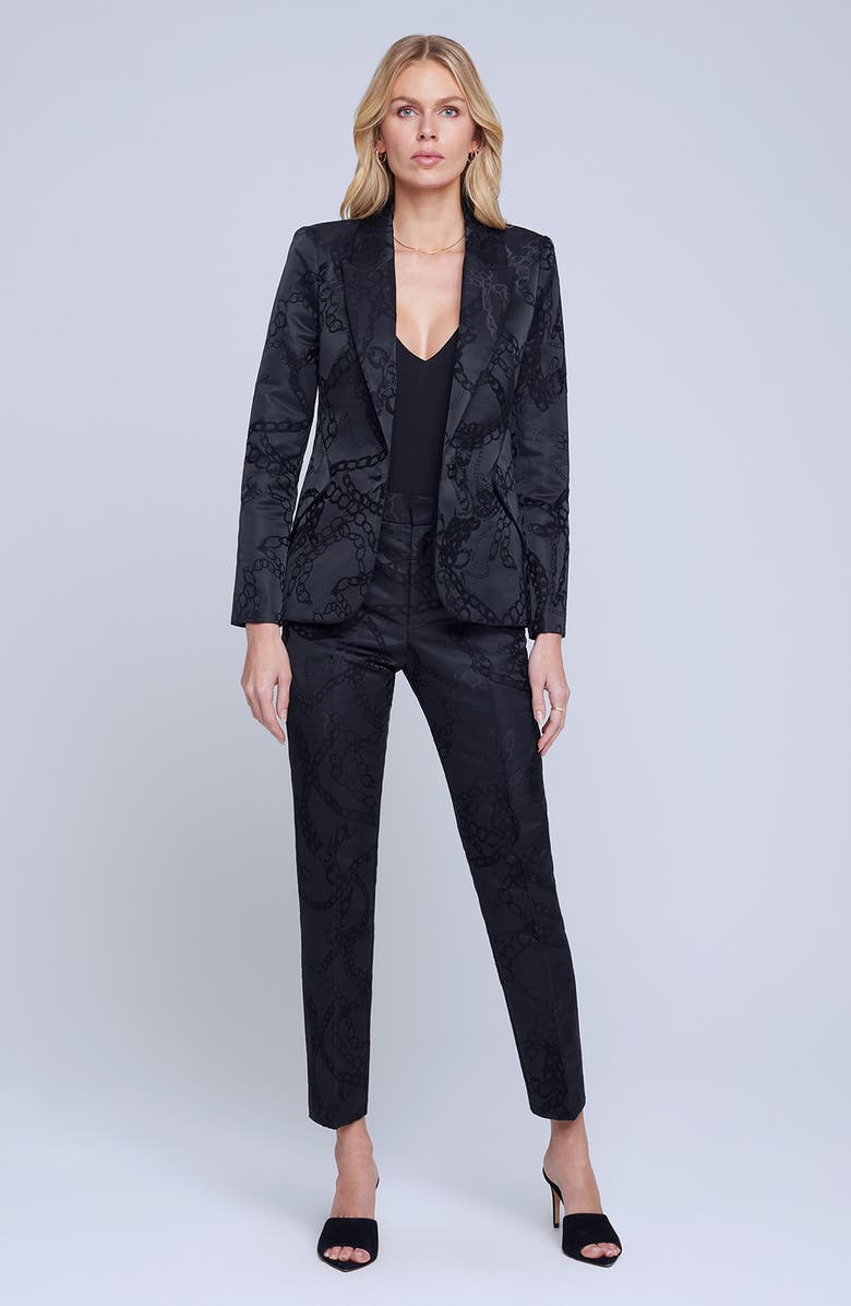 L'AGENCE Chamberlain Chain Print Silk Blazer, Alternate, color, 