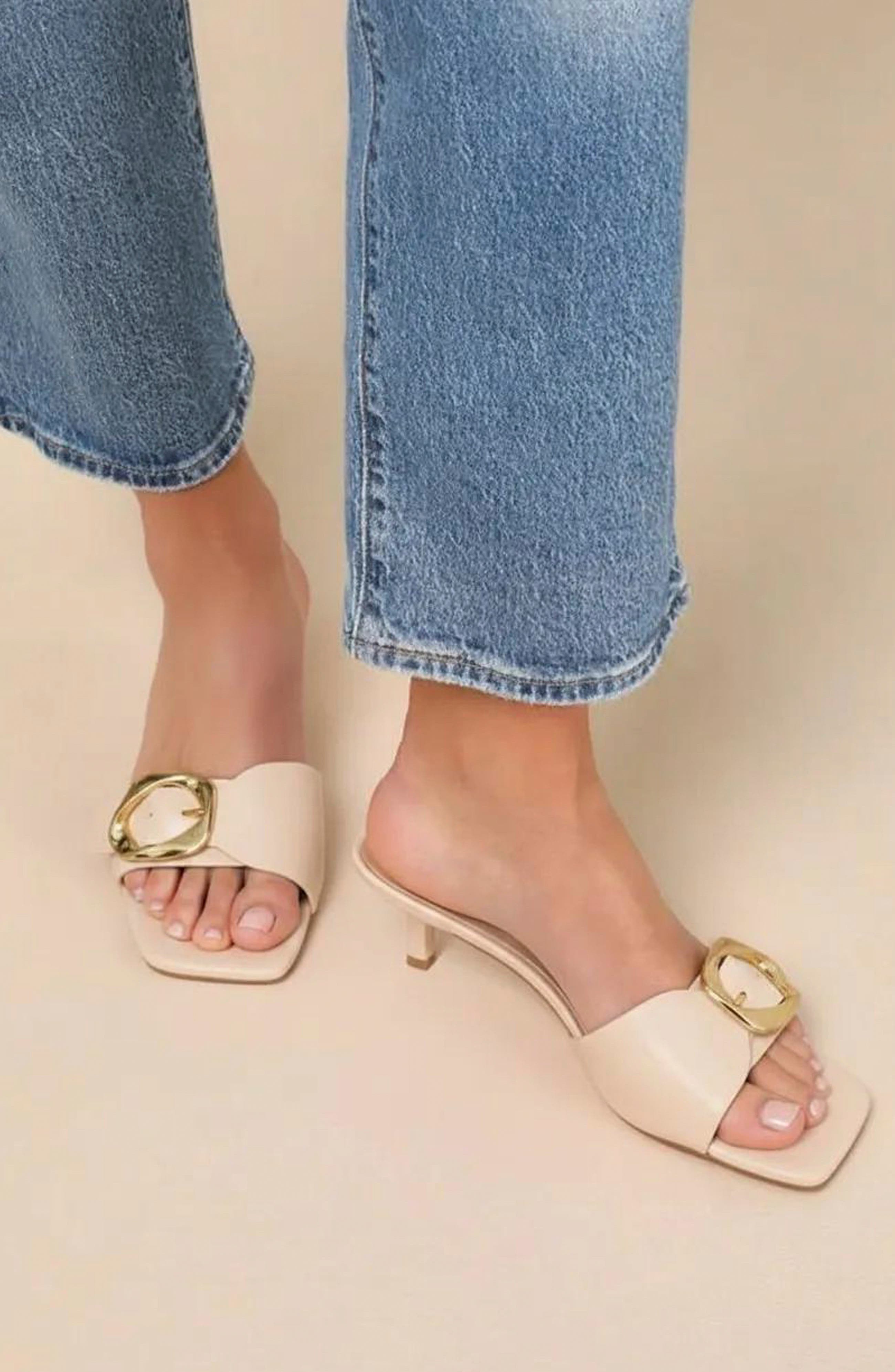 Nailee Buckle Slide Sandal, Alternate, color, BEIGE PU
