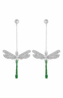 Pavé Cubic Zirconia & Faux Pearl Dragonfly Drop Earrings