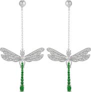 EYE CANDY LOS ANGELES Pavé Cubic Zirconia & Faux Pearl Dragonfly Drop Earrings