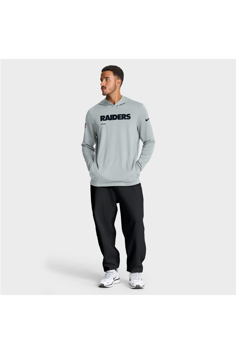 Men's Nike Silver Las Vegas Raiders Sideline Pure Fury Performance Long Sleeve Hoodie T-Shirt, Alternate, color, Silver
