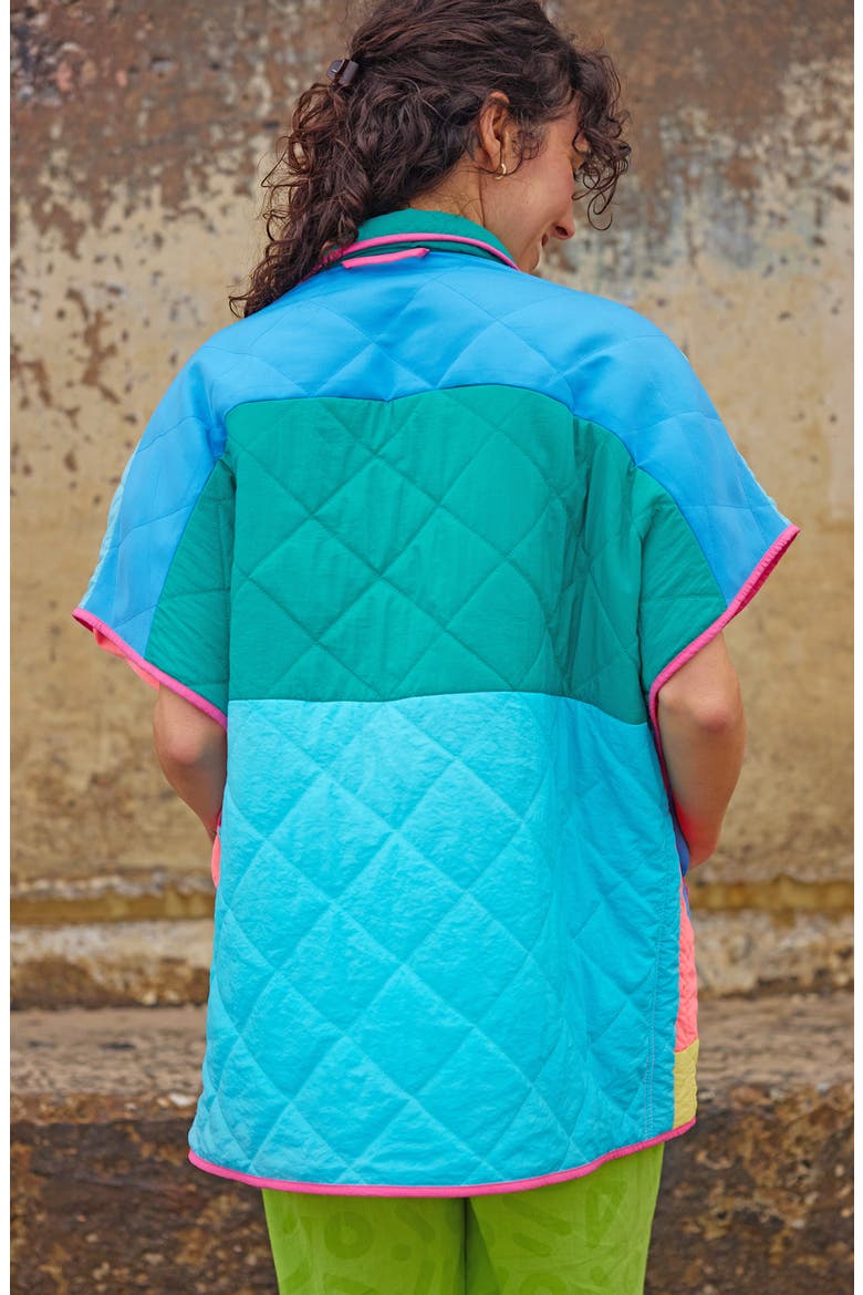 Quilted Poncho Vest, Alternate, color, Lagoon