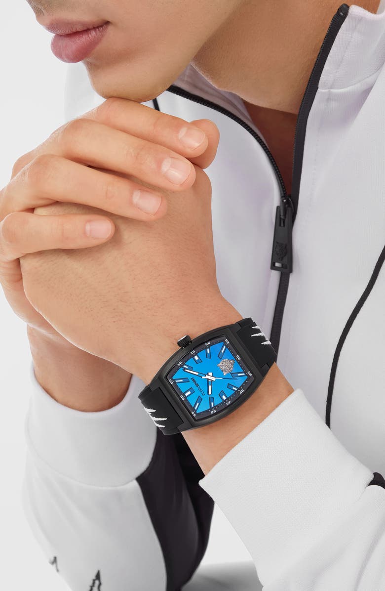 PLEIN SPORT Three-Hand Quartz Silicone Strap Watch, 40mm, Alternate, color, Black