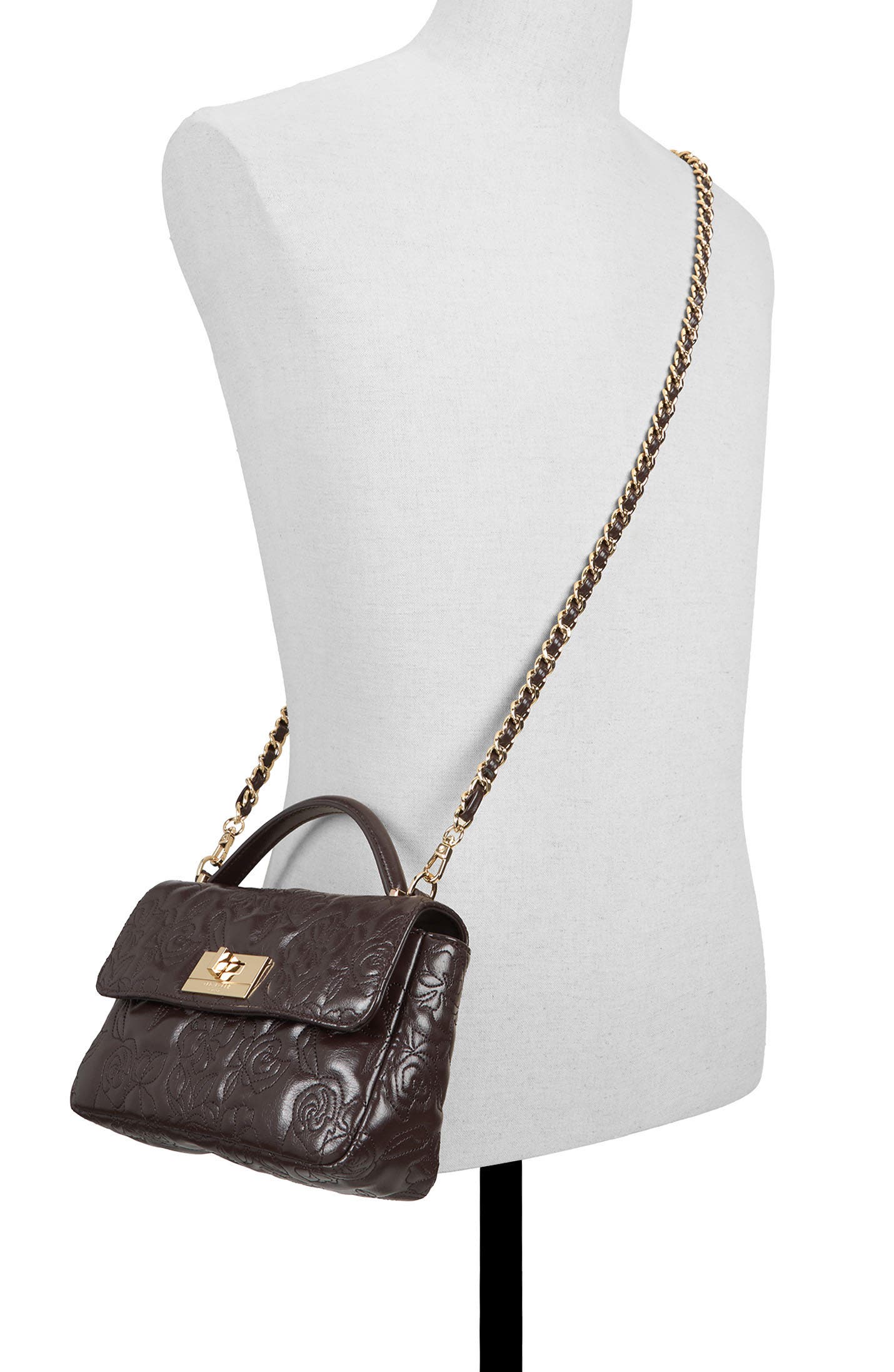 Lia Faux Leather Rose Quilted Crossbody Bag, Alternate, color, DARK BROWN