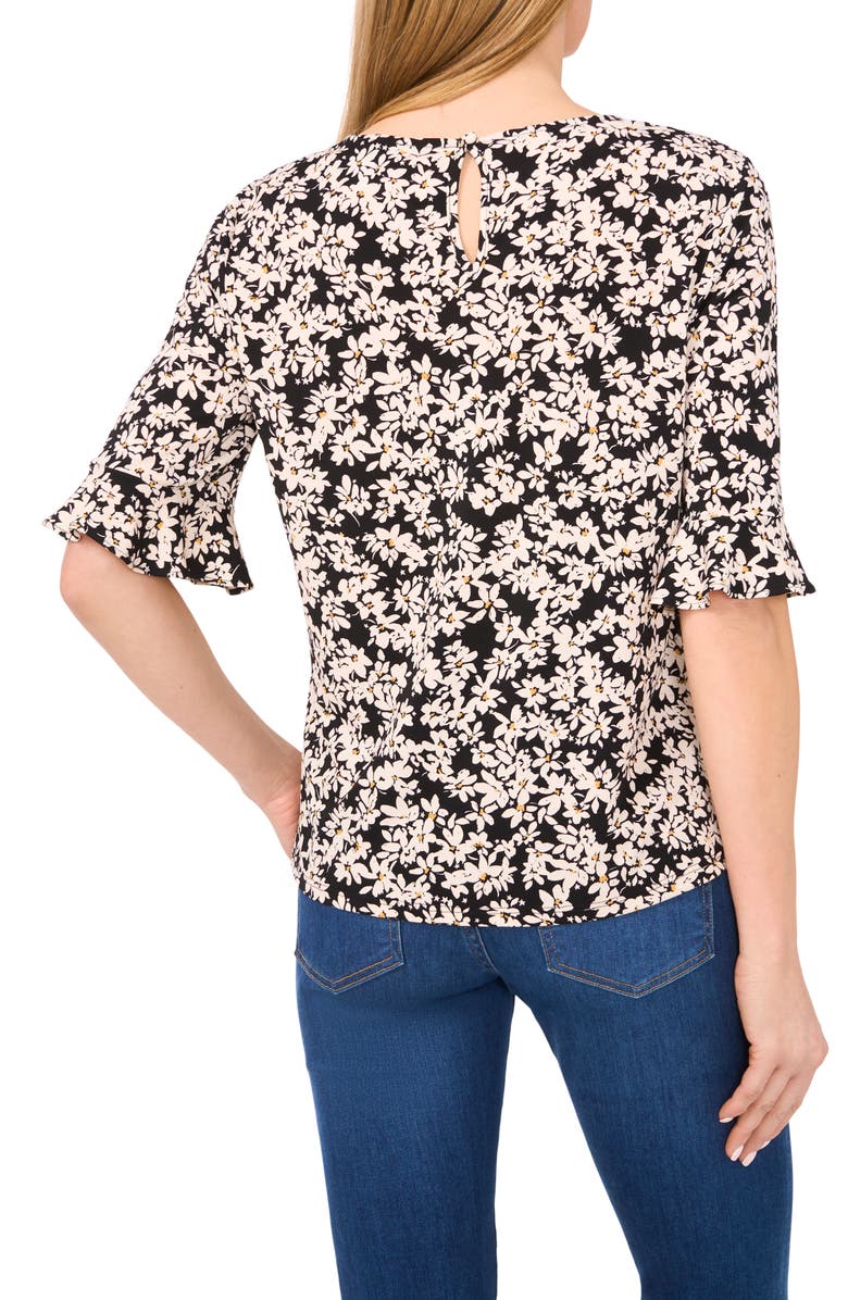 CeCe Floral Print Ruffle Sleeve Top, Alternate, color, Rich Black