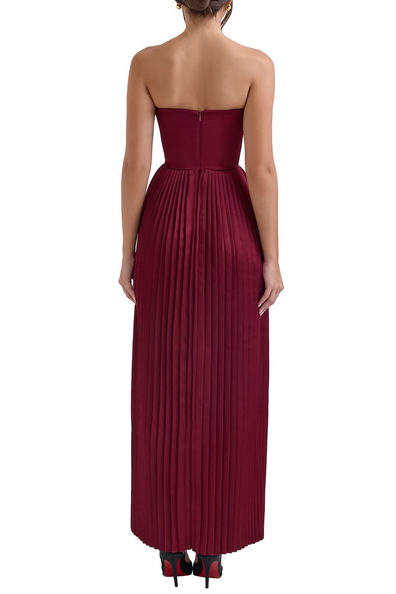 Marcella Strapless Pleated Georgette Gown, Alternate, color, CABERNET