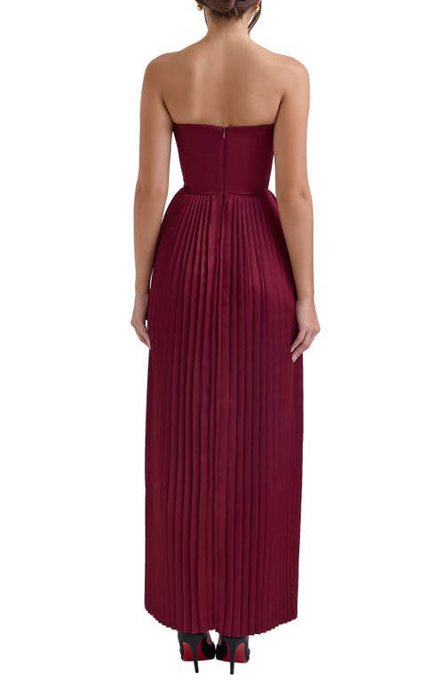 House Of Cb Marcella Strapless Pleated Georgette Gown In Cabernet
