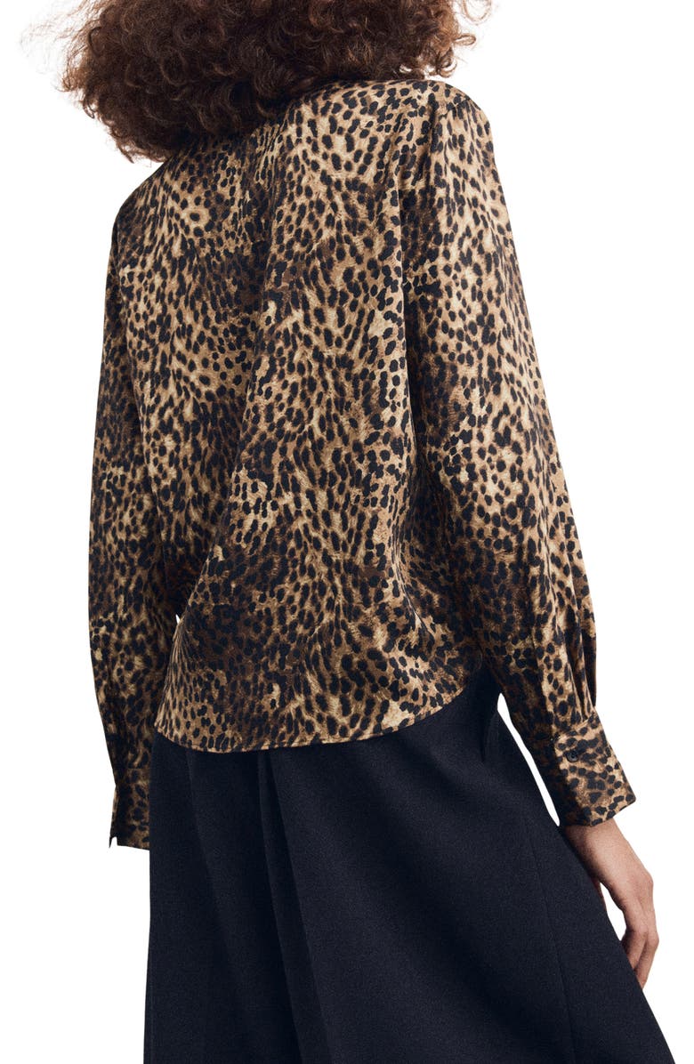 MANGO Leopard Print Satin Button-Up Shirt, Alternate, color,