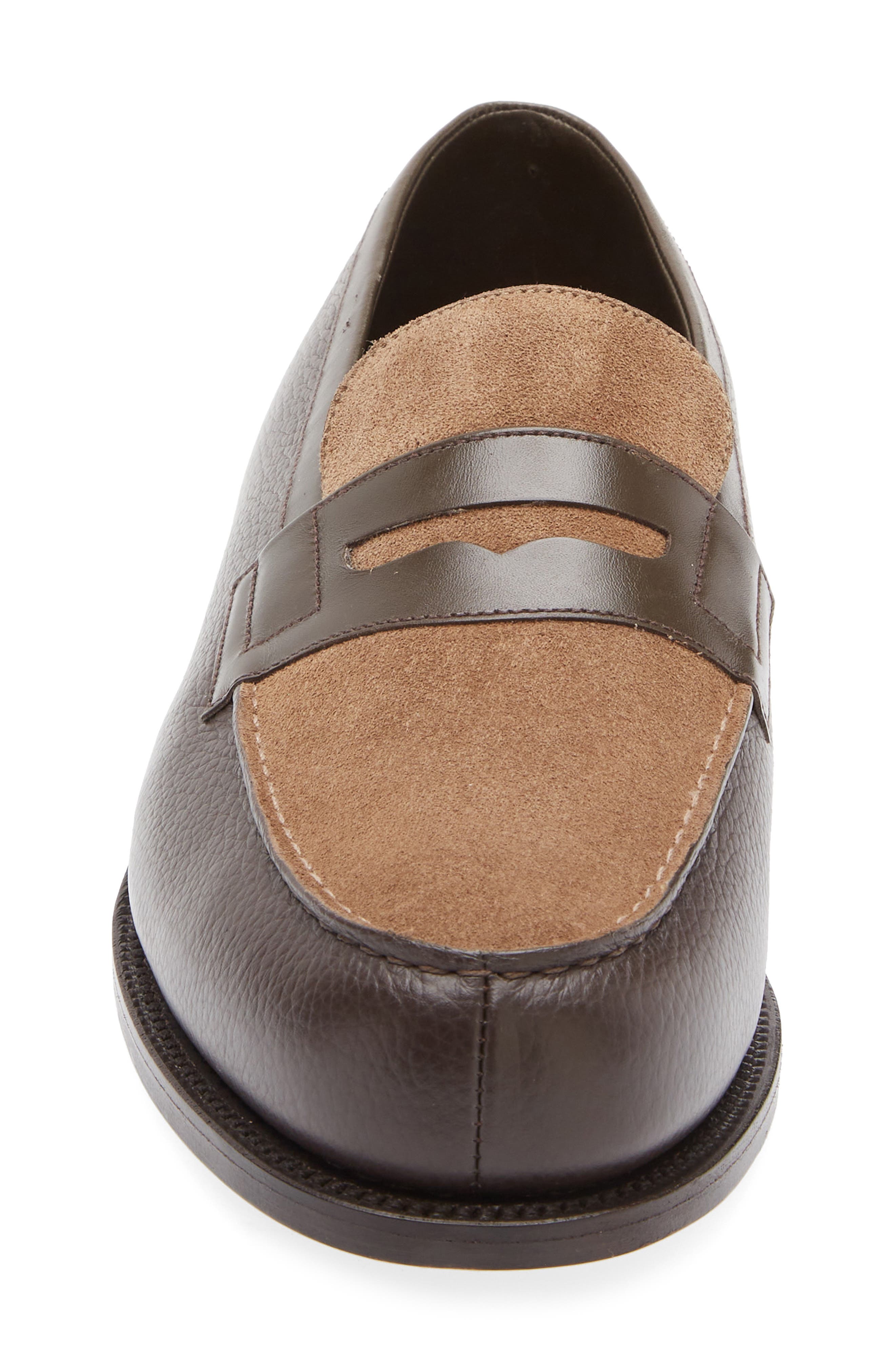 JM WESTON 180 Colorblock Penny Loafer, Alternate, color, Dark Brown/ Brown Suede