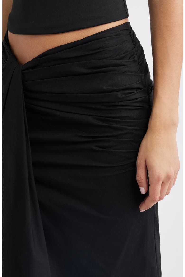 April Ruched Stretch Cotton Evening Midi Skirt, Alternate, color, BLACK
