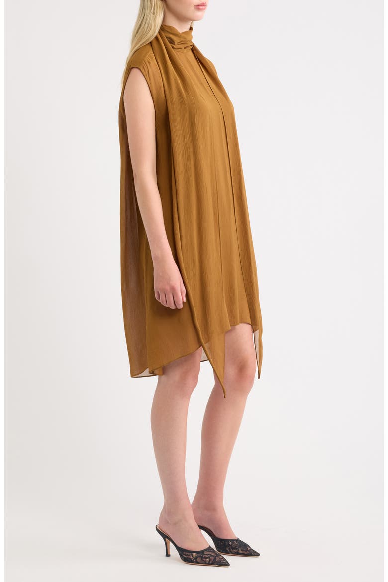 The Wisp Tie Neck Silk Shift Dress, Alternate, color, BRONZE