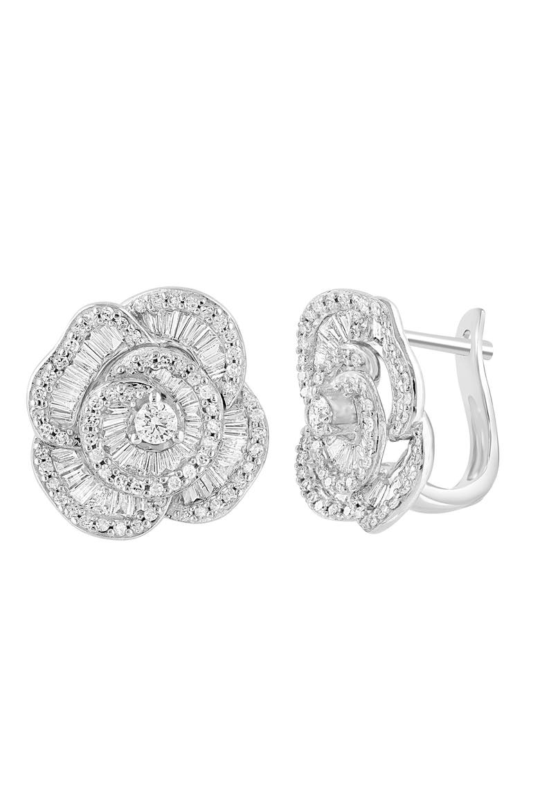 14K White Gold Diamond Floral Cluster Earrings, Alternate, color, 14K Gold