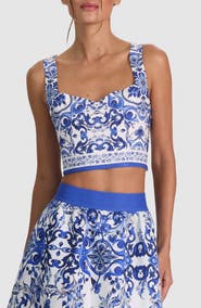 Alice + Olivia Miriam Tie Back Linen Blend Crop Top