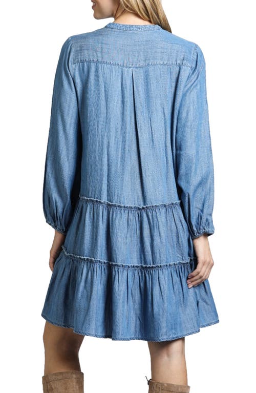 Apny Tiered Long Sleeve Dress In Medium Indigo