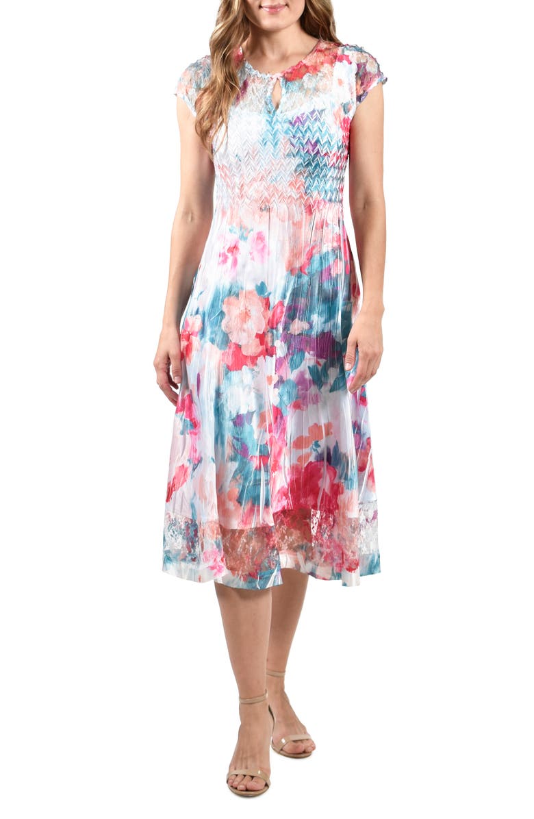Komarov Floral Cap Sleeve Midi Dress, Main, color, 