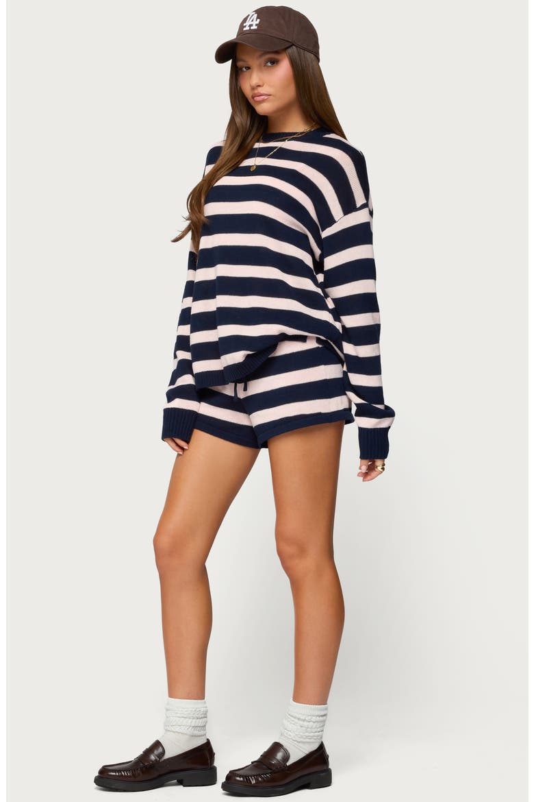 Amaris Stripe Drawstring Cotton Shorts, Alternate, color, NAVY-AND-PINK