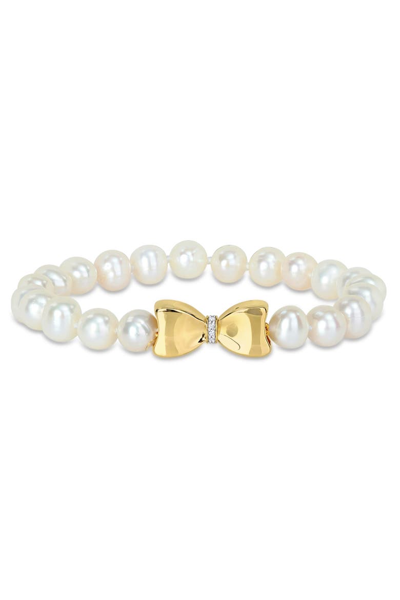 Cultured Pearl & Diamond Bow Bracelet 10k, Main, color, Pearl
