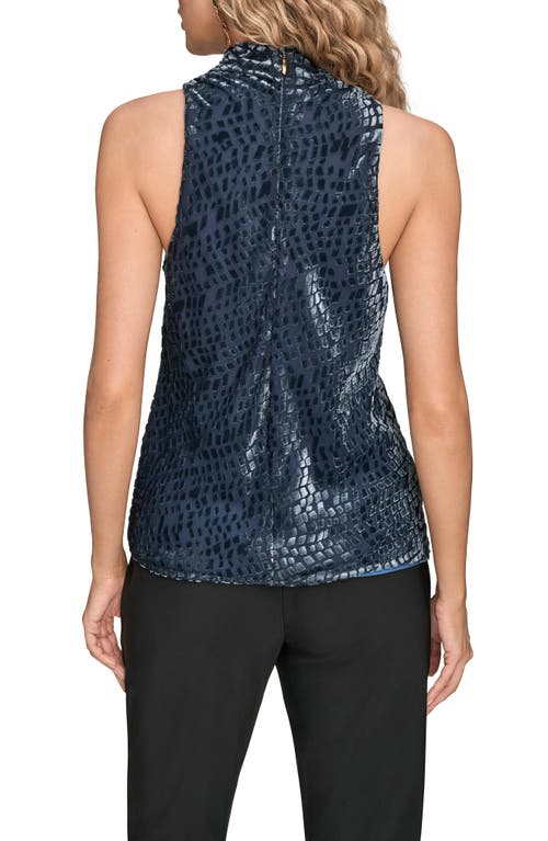 Donna Karan New York Velvet Burnout Cowl Neck Tank In Blue