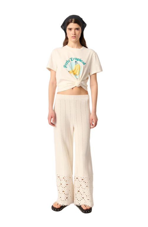 Maje Womens Blanc Wide-leg Floral-pattern Crochet-knit Trousers