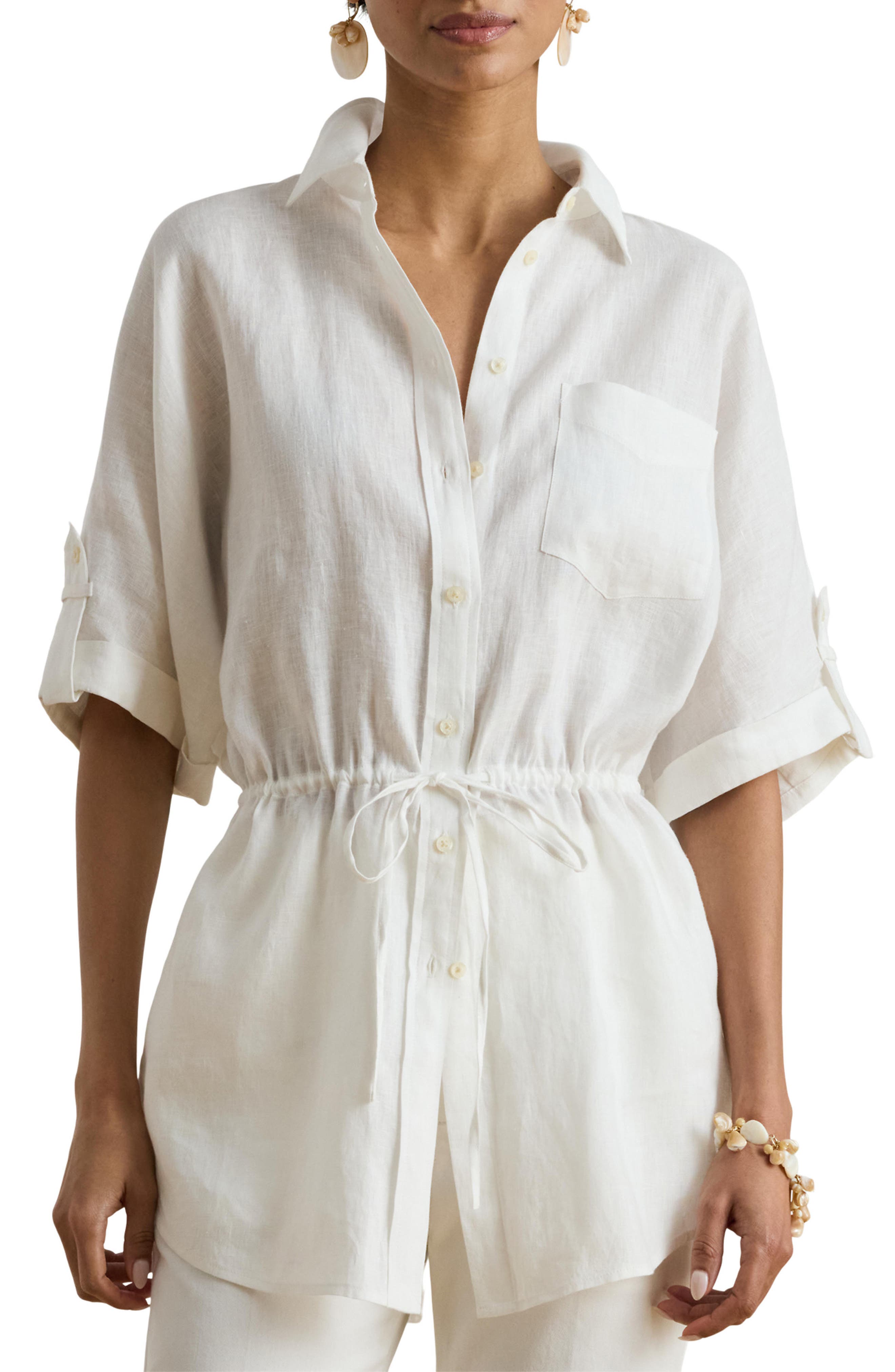 Linen Roll-Tab Sleeve Tunic