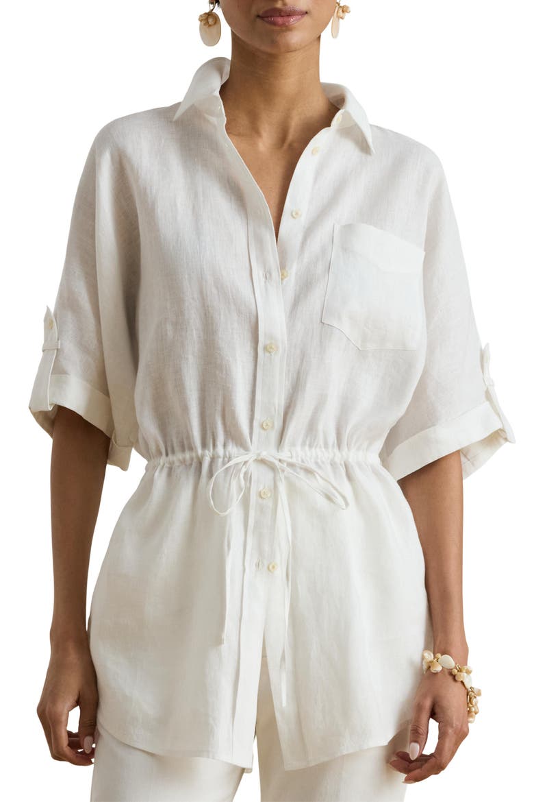 Linen Roll-Tab Sleeve Tunic, Main, color, WHITE