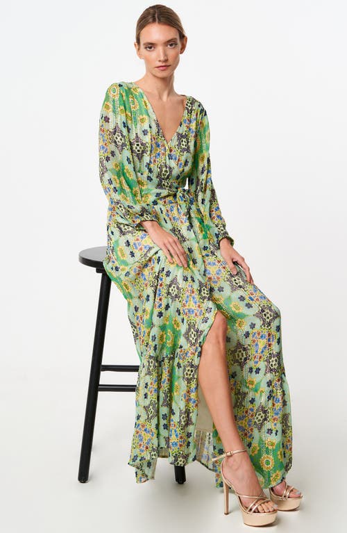 Ciebon Shani Print Metallic Long Sleeve Wrap Maxi Dress