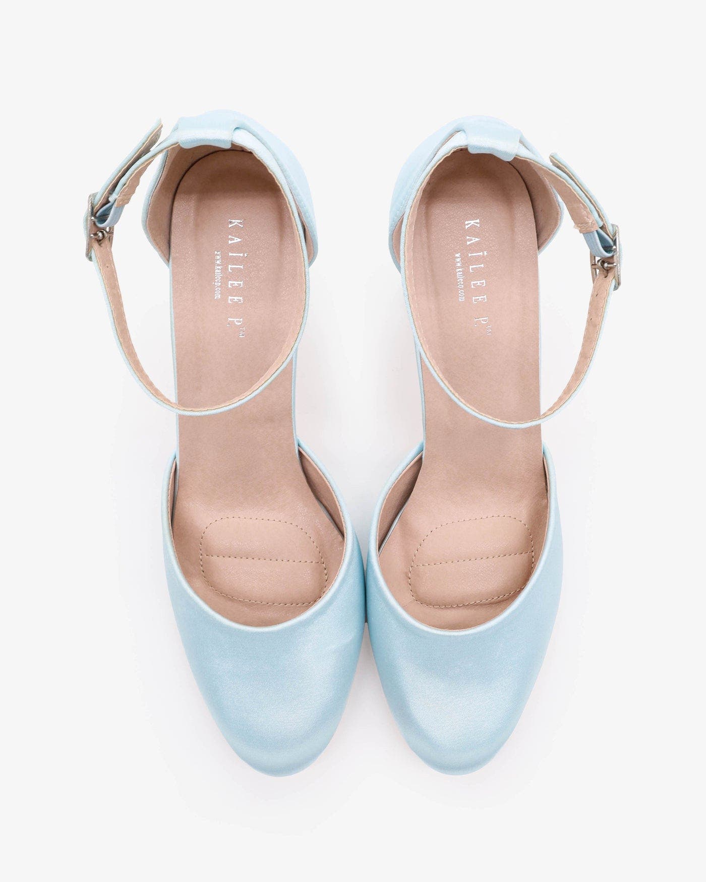 Sarah Satin Wedding Block Heel with Ankle Strap, Alternate, color, Light Blue