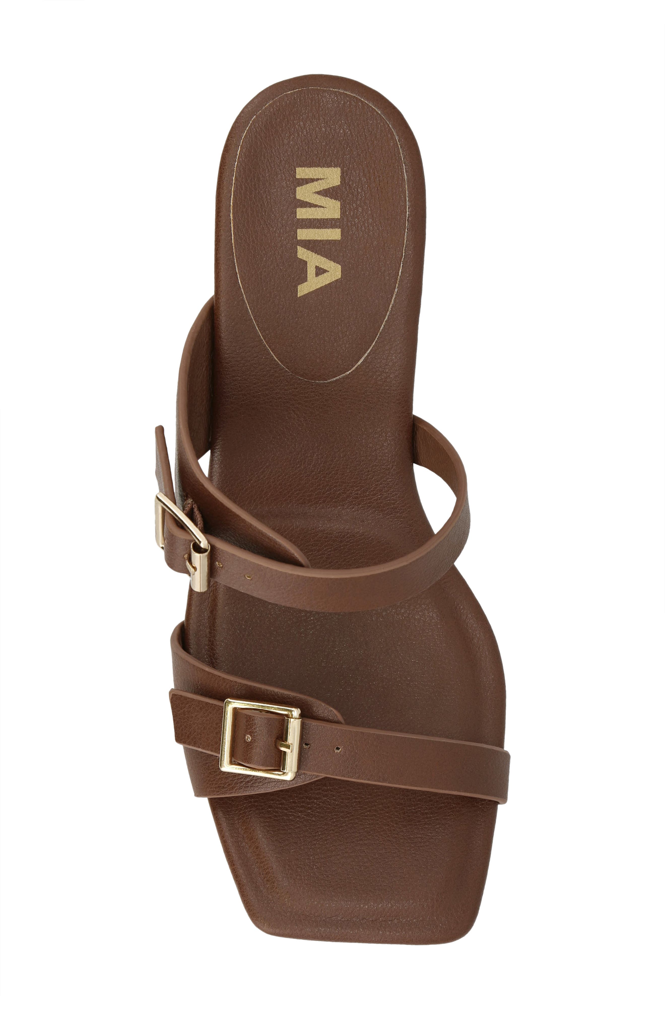 MIA Rene Double Buckle Block Heel Sandal, Alternate, color, Brown