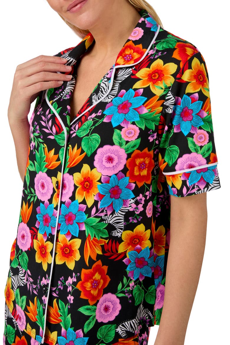 Piped Print Short Pajamas, Alternate, color, BLACK FLORAL
