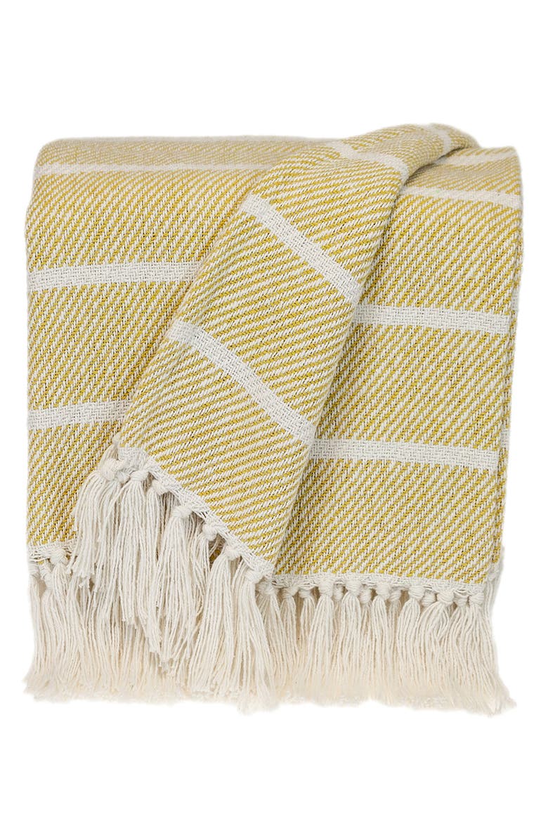 PARKLAND COLLECTION Mio Stripe Fringe Throw Blanket, Main, color, Yellow