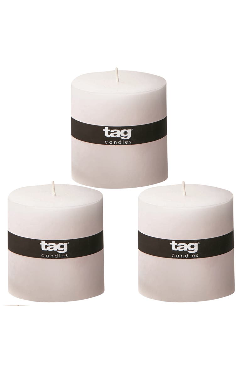 Chapel White Pillar Candle Unscented Long Burning Set of 3, Main, color, White