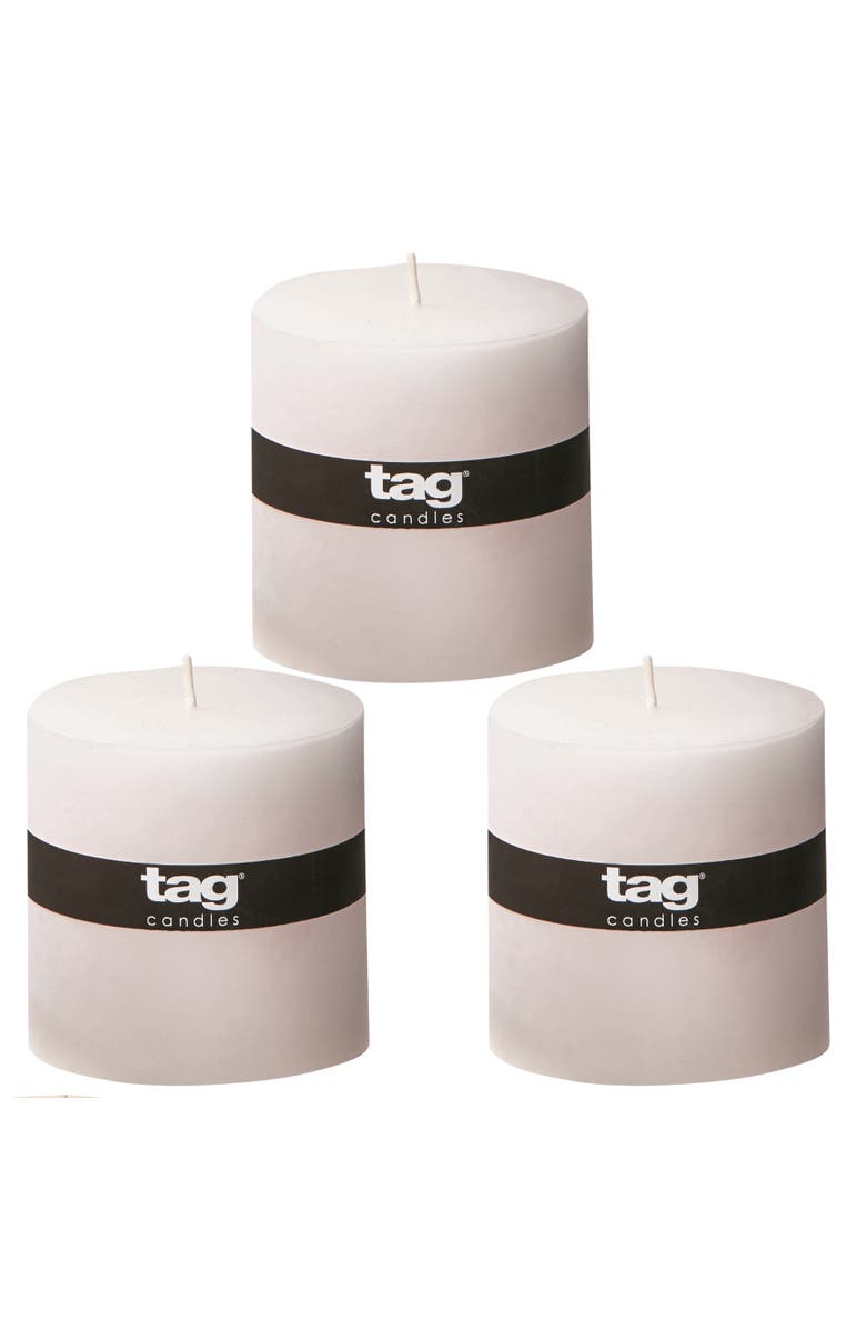 tag Chapel White Pillar Candle Unscented Long Burning Set of 3, Main, color, White