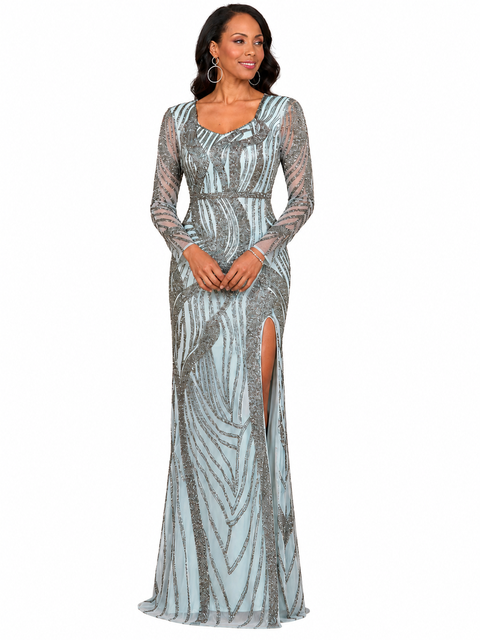 Cascading Beads Long Sleeve Dress