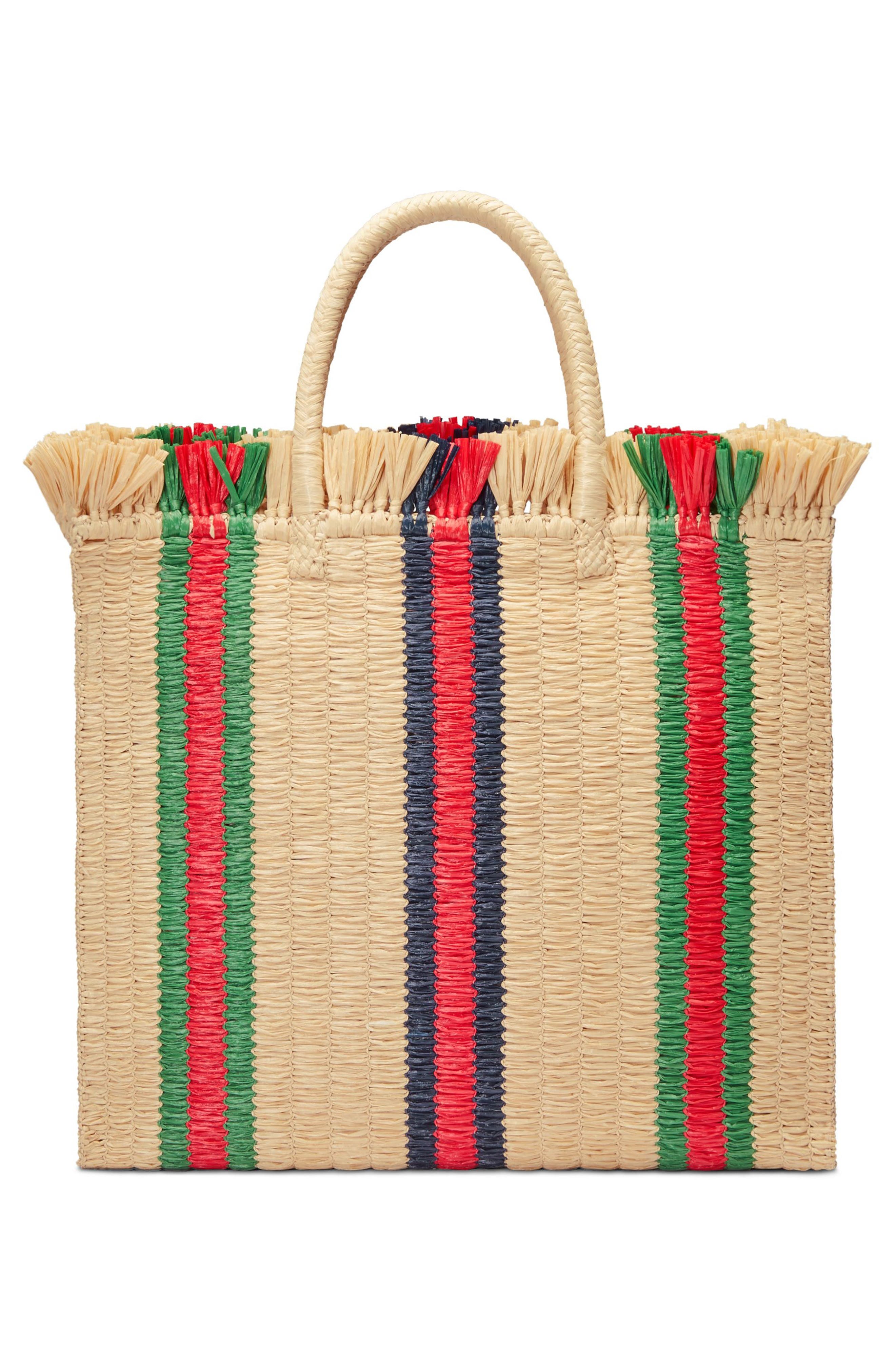 Gucci Web Woven Straw Tote, Alternate, color, 