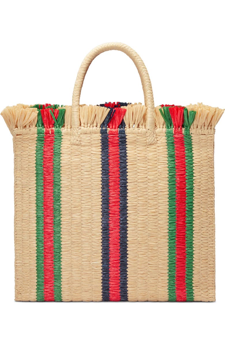 Gucci Web Woven Straw Tote, Alternate, color,