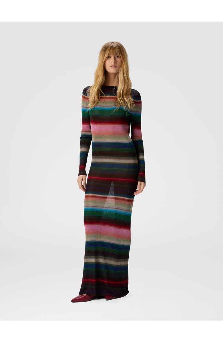 Missoni Long Backless Dress In Striped Knit, Alternate, color, Multicoloured