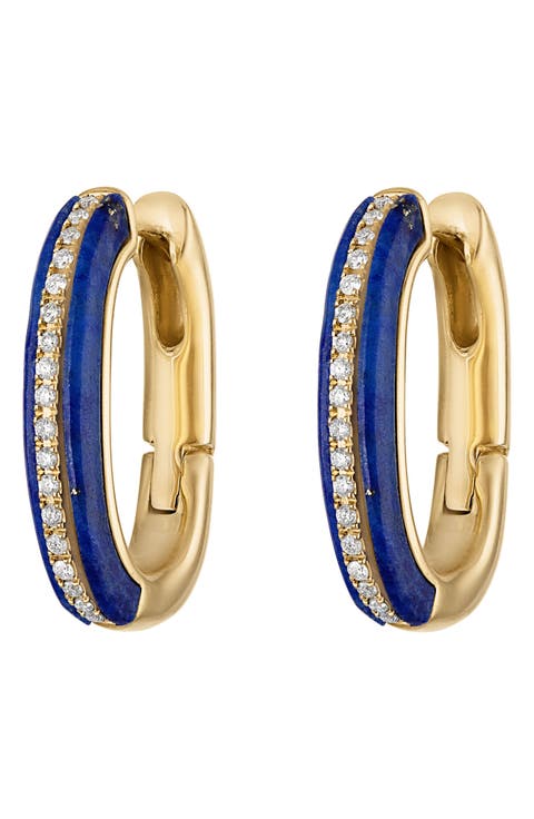 Knock on Lapis Elongated Huggie Hoop Earrings