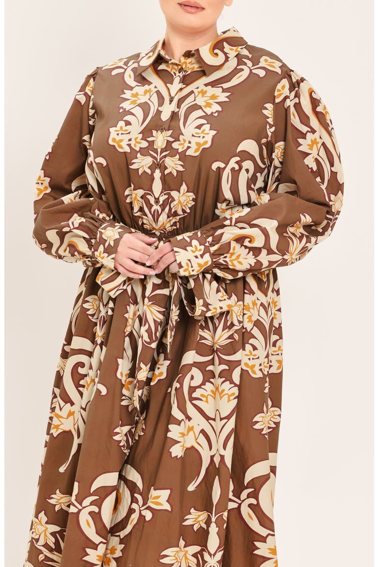 Printed Cotton Midi Shirtdress, Alternate, color, BROWN