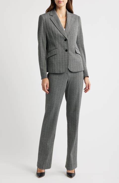 Herringbone Blazer, Skirt & Pants Set