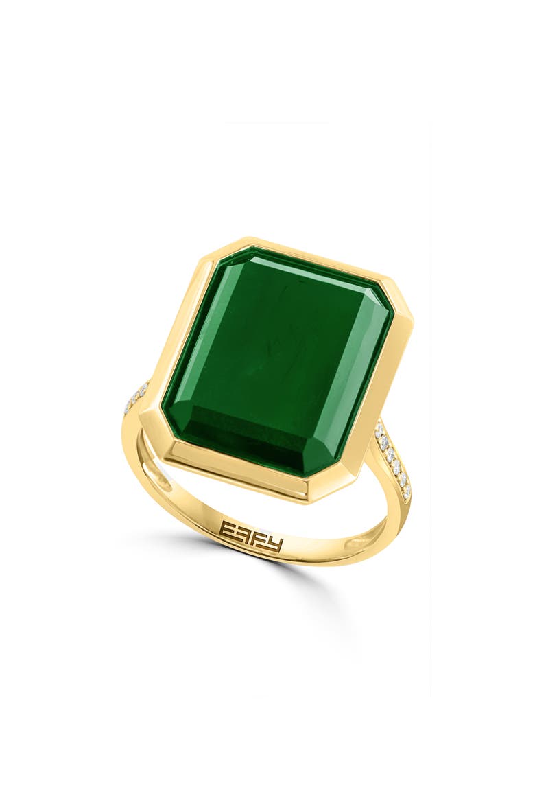 14K Gold Pavé Diamond & Green Onyx Ring, Main, color, GREEN