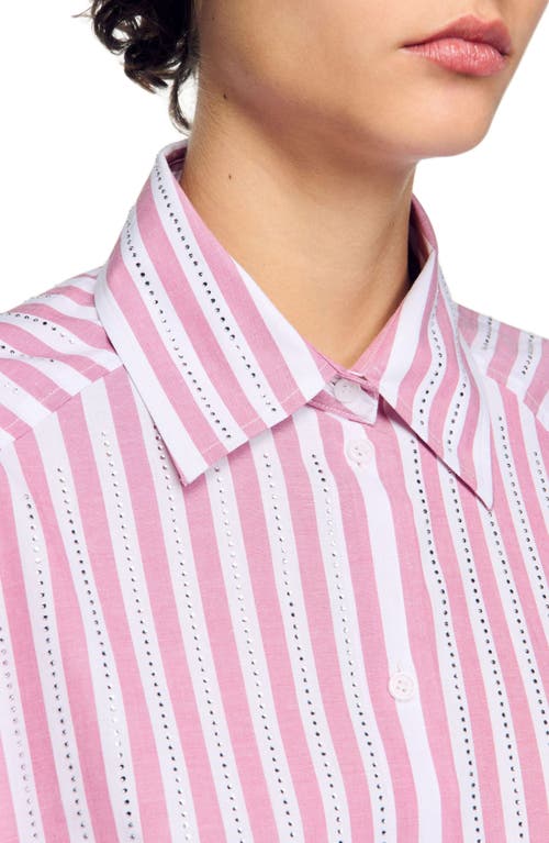 Sandro Embellished Striped Shirt In Pink