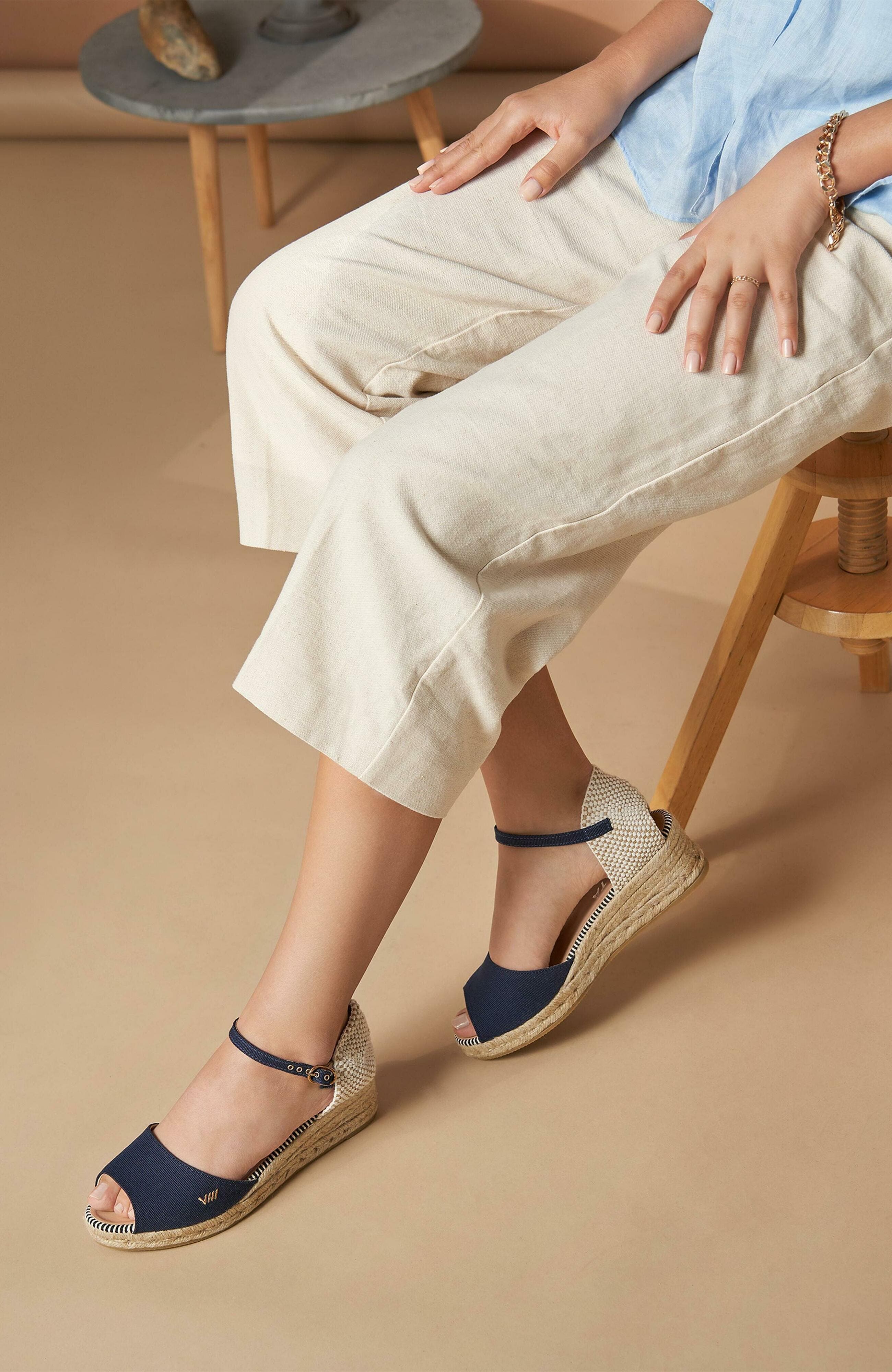 VISCATA Cavall Canvas Espadrille Sandal Wedges, Alternate, color, Navy Blue